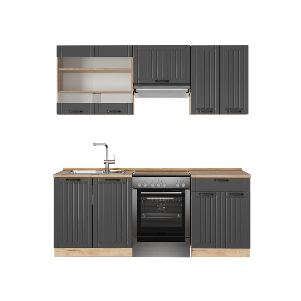 Cucina componibile Fame-Line Grigio scuro/Rovere dorato 200 cm, PL Rovere Vicco