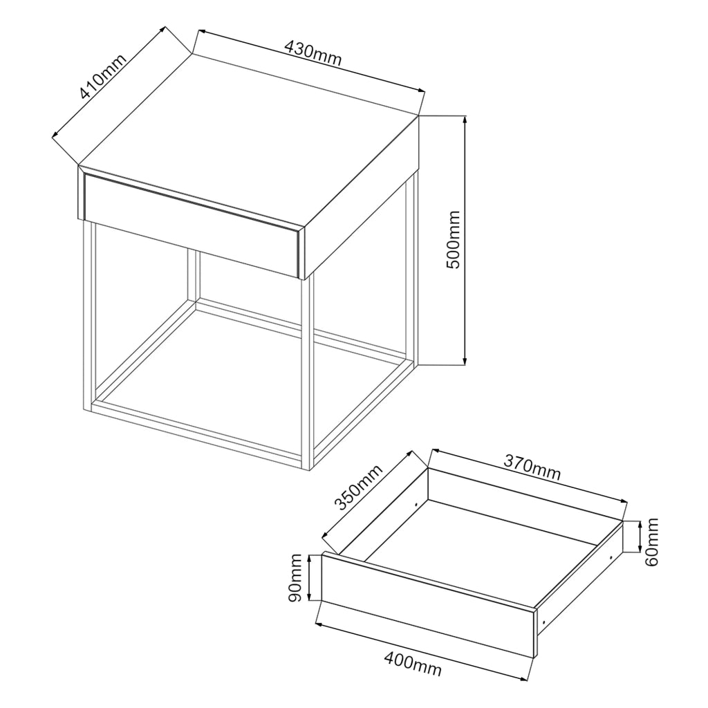 Tavolino con cassetto acciaio 50 x 43 x 41 cm bianco opaco 03_0010946