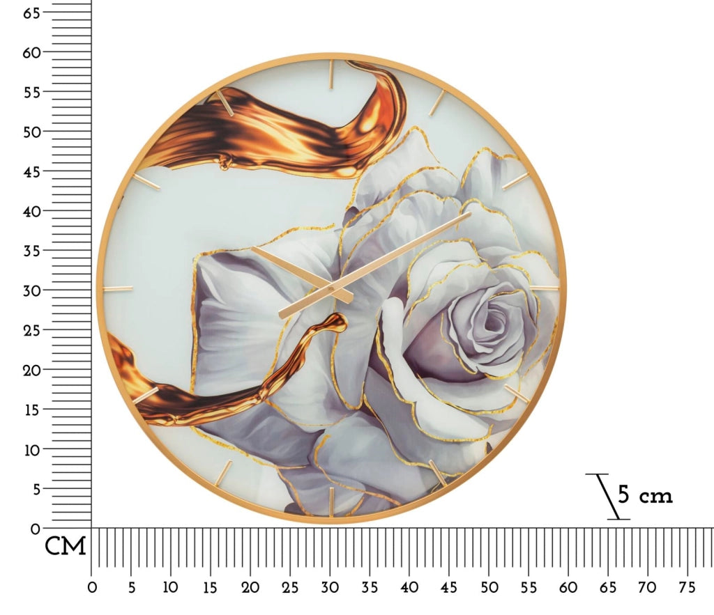 Orologio da Parete Rose 5x60x5 cm in Vetro MDF e Metallo Multicolor