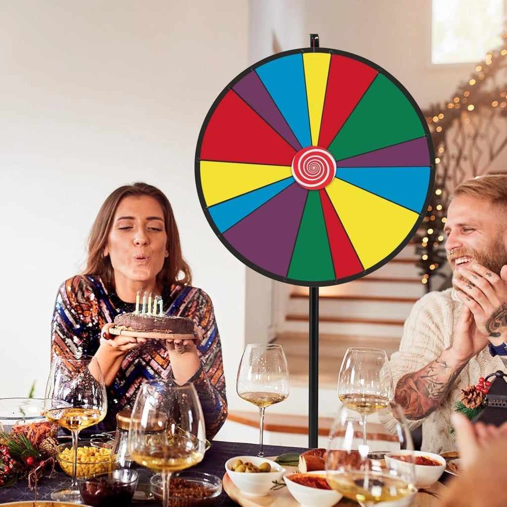 Ruota della Fortuna 30'', 14 Shot, da Terra con Altezza Regolabile, con Pennarello e Cancellino Riutilizzabile, Base Stabile a Treppiede, per Feste, Carnevale e Ferie (Ø76 cm, 140-170cm)