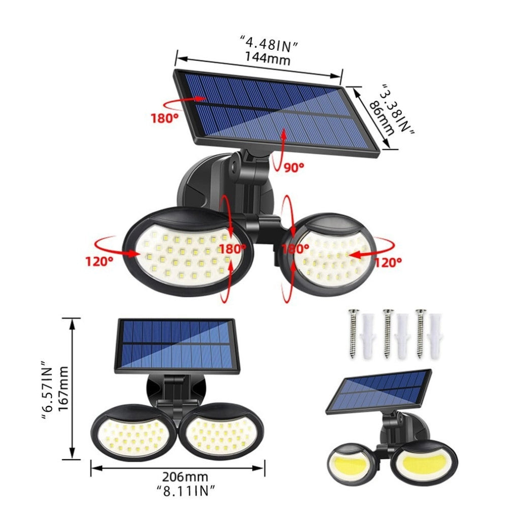 Trade Shop - Faretto Con Pannello Solare Doppio A Parete Sensore Movimento Pir E Crepuscolare -