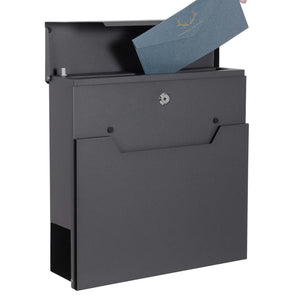 Cassetta postale V61 con portagiornale, antracite e inox, soft-close, 370 x 105 x 370 mm