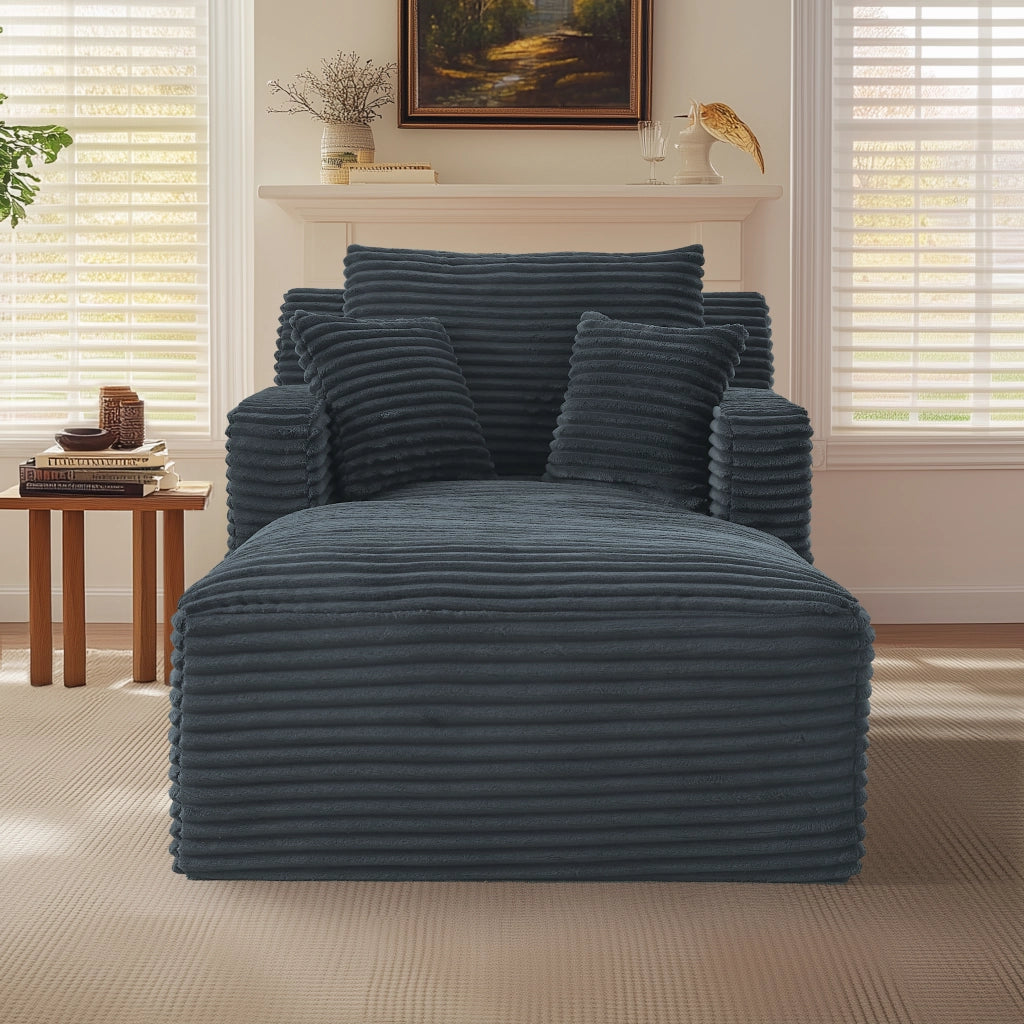 Chaise Longue Divano Convertible con Schienale Piatto, in Corduroy, Grigio Scuro