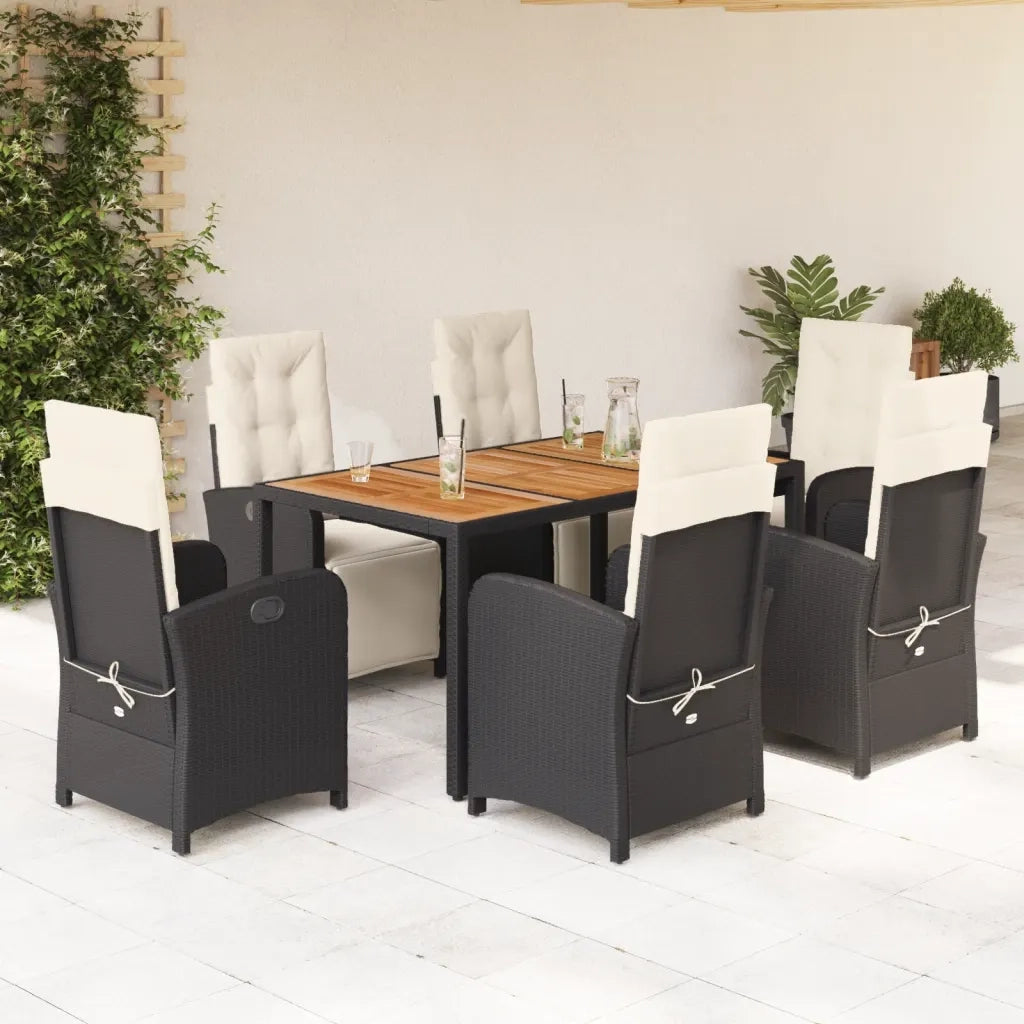 Set da Pranzo da Giardino 7 pz Nero con Cuscini in Polyrattan 3212471