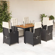 Set da Pranzo da Giardino 7 pz Nero con Cuscini in Polyrattan 3212471
