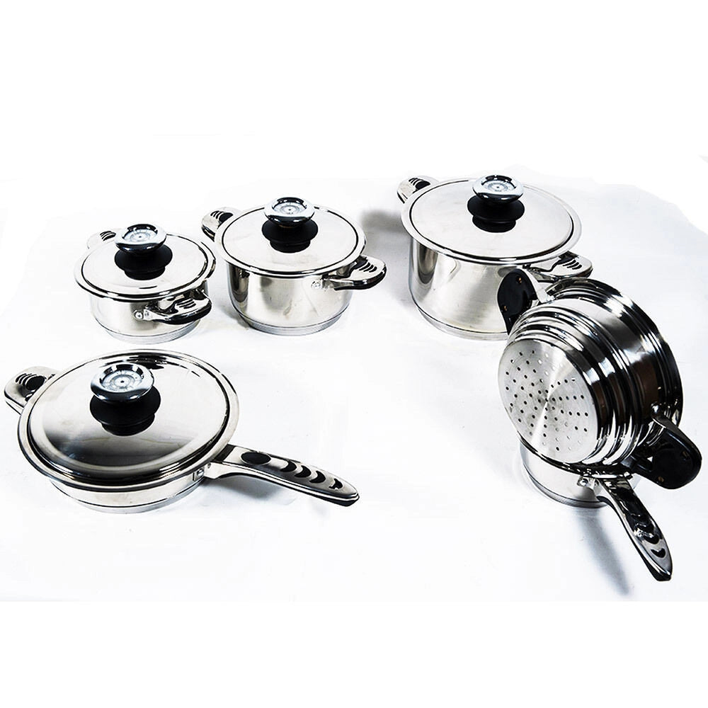 Trade Shop - Set Batteria Di Pentole Da 12 Pezzi Padelle In Acciaio Inox Cucina Schuster -
