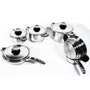 Trade Shop - Set Batteria Di Pentole Da 12 Pezzi Padelle In Acciaio Inox Cucina Schuster -