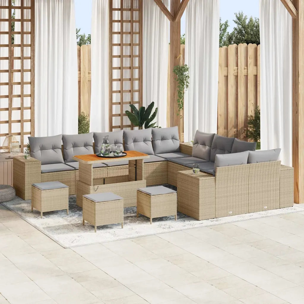 Set Divano da Giardino con cuscino 14 pcs Beige polyrattan
