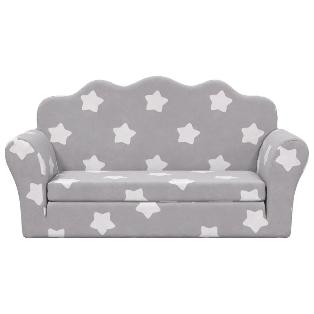Divano letto | Sof¨¤ letto | Letto singolo Bambini a 2 Posti Grigio Chiaro con Stelle Peluche