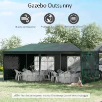 Gazebo da Giardino 6x3 m per Eventi con Pareti Rimovibili e Finestre Trasparenti, Verde