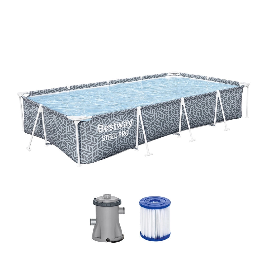 Trade Shop - Piscina Steel Pro Con Pompa Filtro 366x201x66 Cm Design A Foglia Rettangolare 561fv -