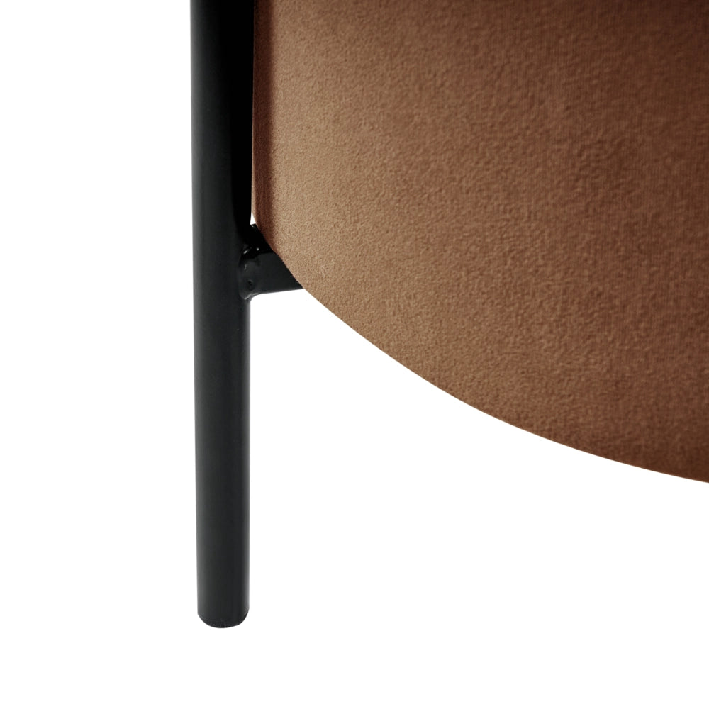 Pouf contenitore con seduta in tessuto velluto e base in legno poggiapiedi rotondo tavolino occasionale marrone