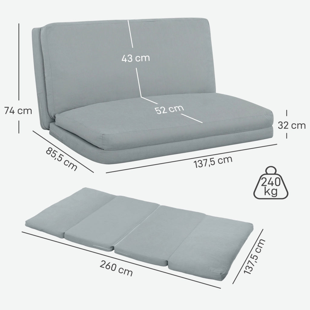 Divano letto reclinabile 4 posti ¨C zephmum ¨C 137.5x85.5x74 cm grigio chiaro