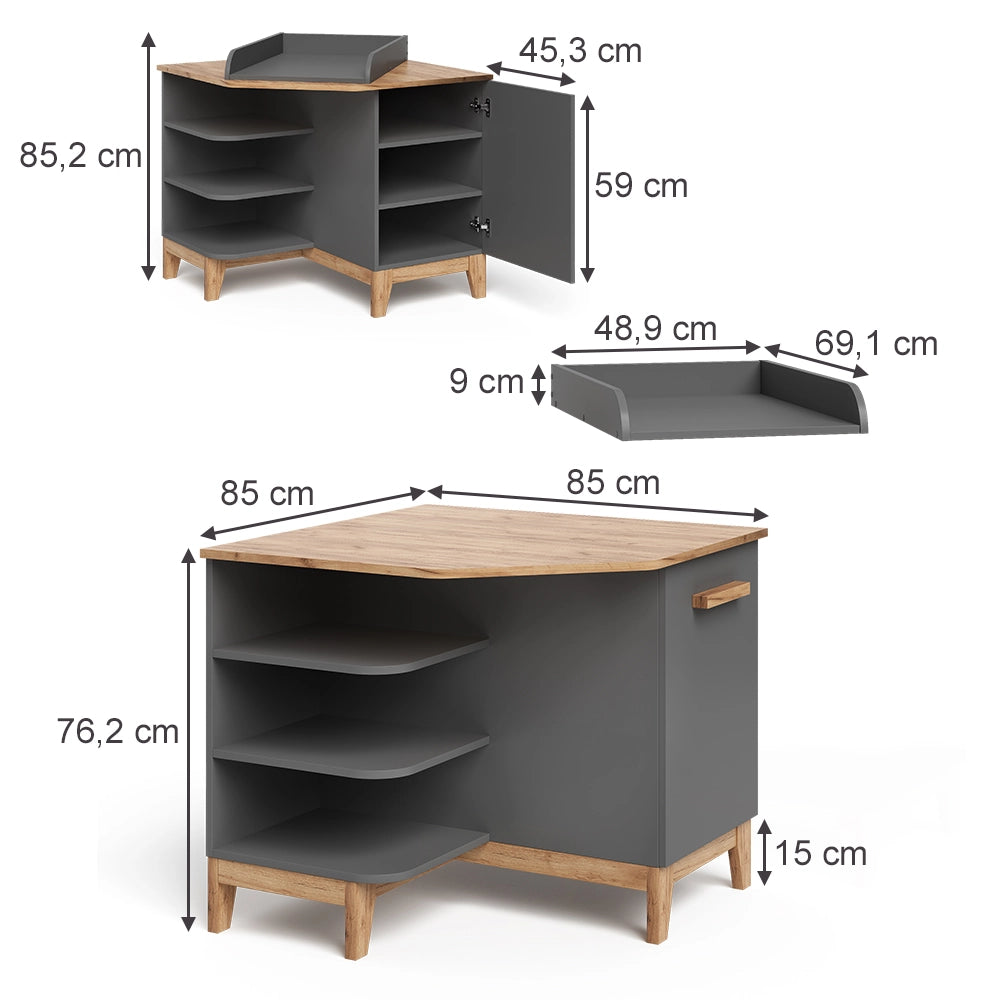 Vitalispa Fasciatoio Grigio/Artisan 85 x 85.2 cm con porta