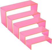 Display 5 Livelli in Acrilato - Scaffale a Piattaforma in Plastica Rosa Translucida per Oggetti di Collezione - Display per Gioielli e Cosmetici