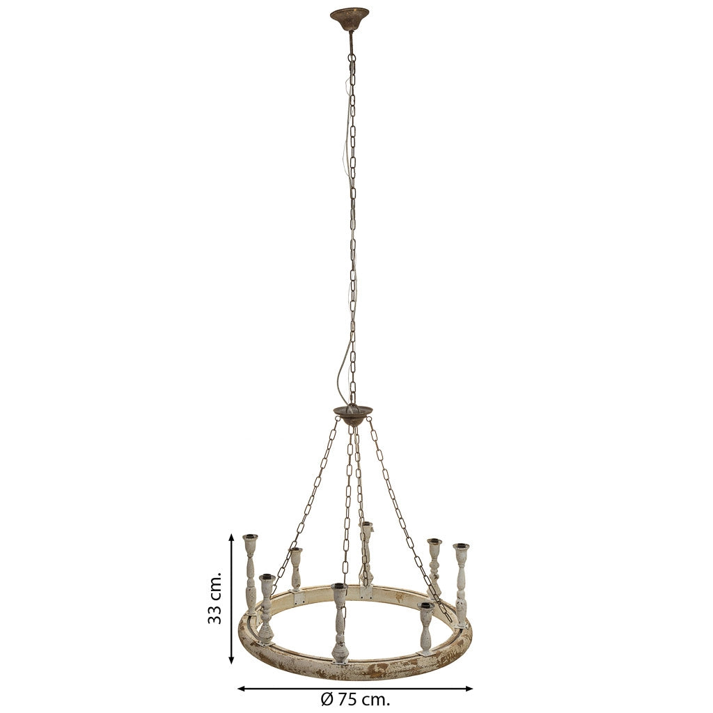 Lampada da soffitto in legno e metallo con finitura invecchiata