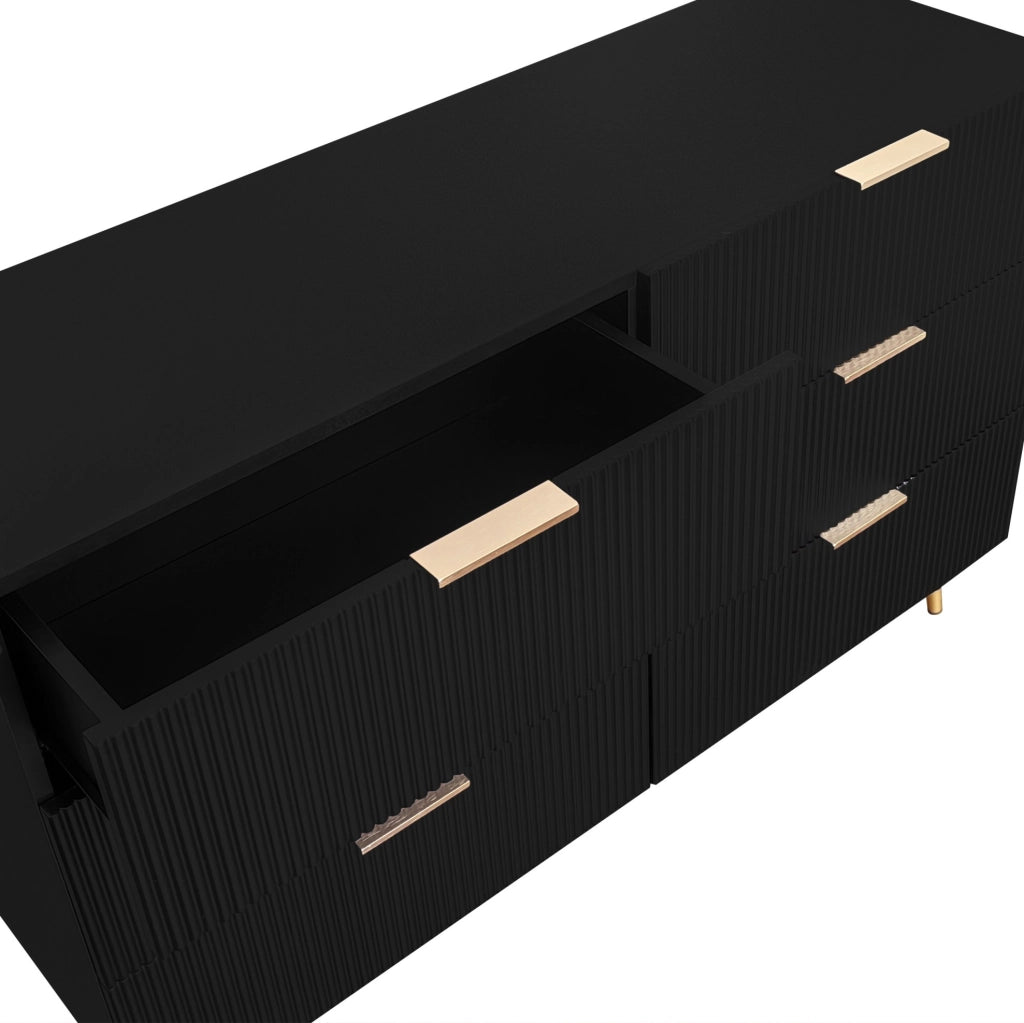 Credenza 120x40x77 cm con 6 cassetti in truciolare nero