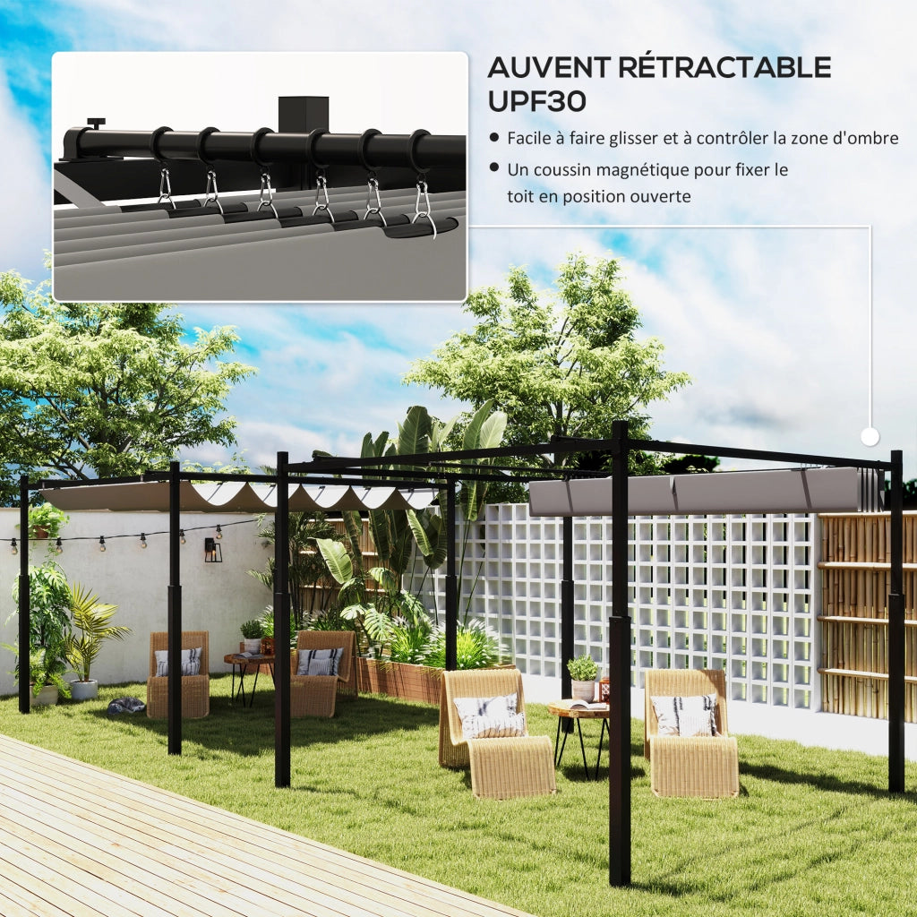 Pergola da giardino ¨C zephmum ¨C grigio, 3x3 m, tetto retrattile, UPF30+
