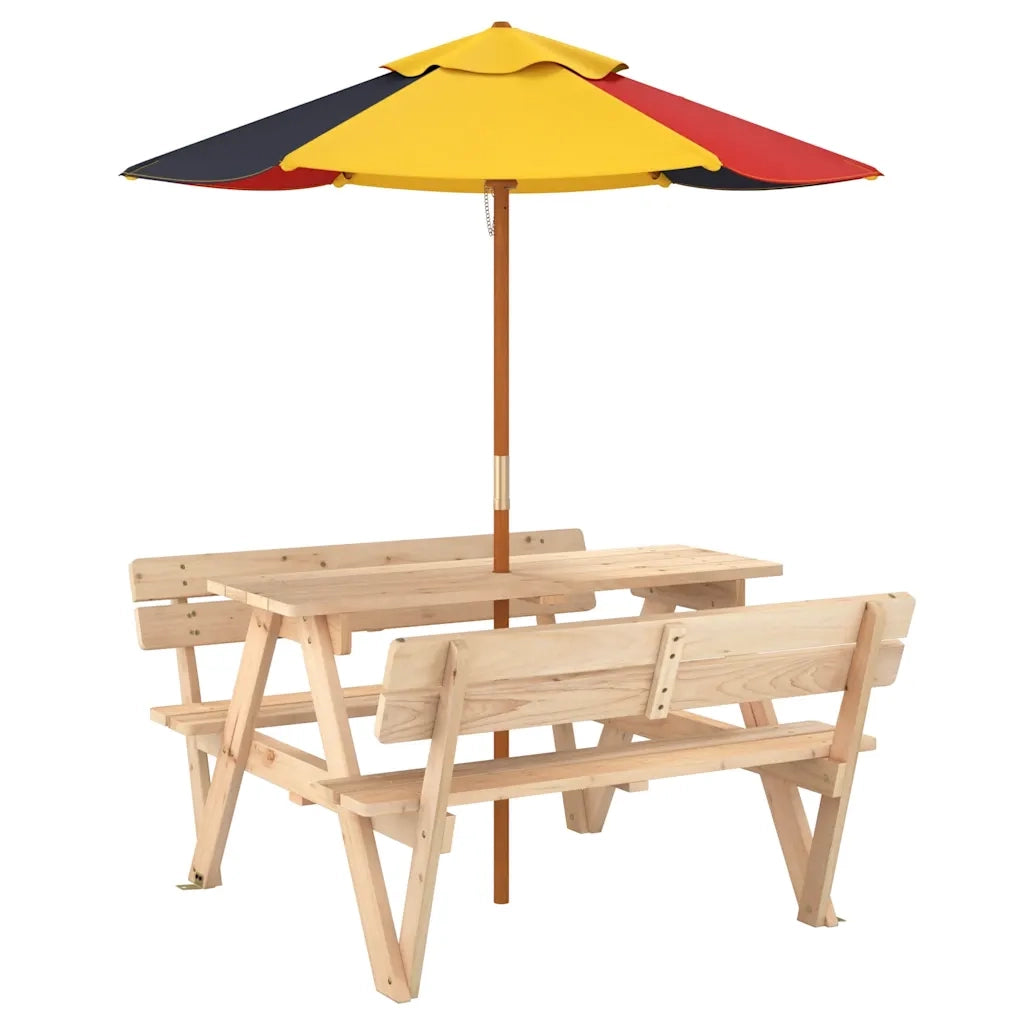 Tavolo da Picnic per 4 Bambini con Ombrellone Legno di Abete 3281617