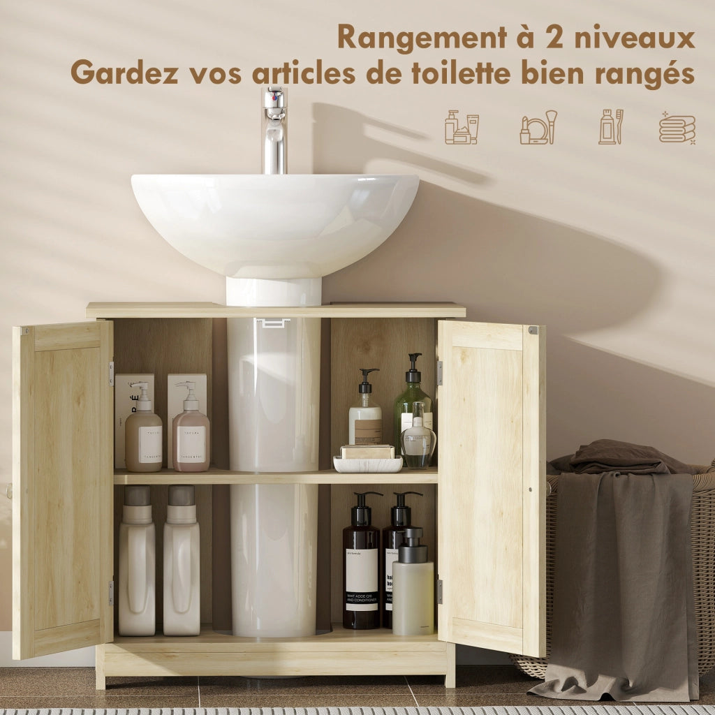 Mobile sottolavabo bagno con 2 ante e ripiano, 60x30x60 cm, chêne