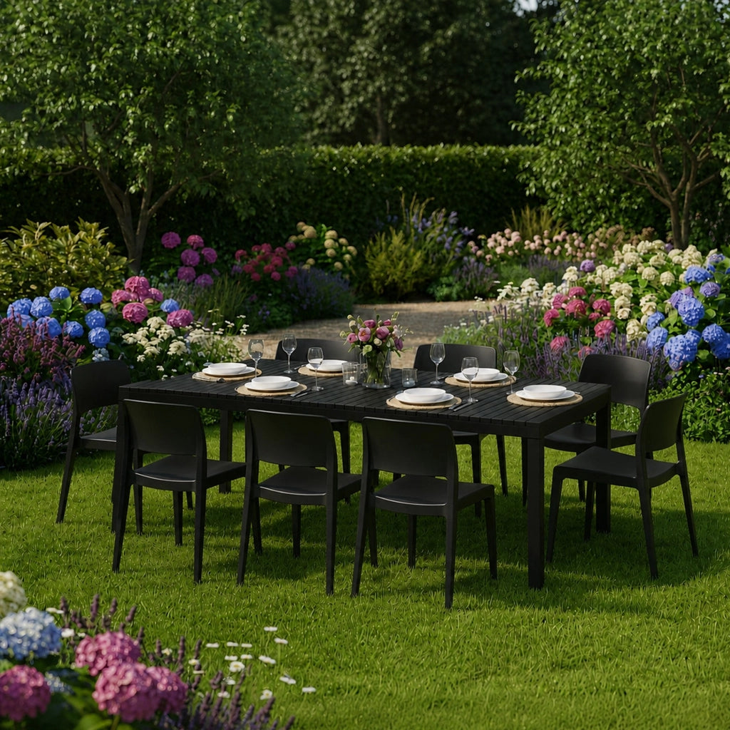 Salottino Outdoor Masiba, set Salotto da Esterno 8 Posti Made in Italy, Nero Antracite