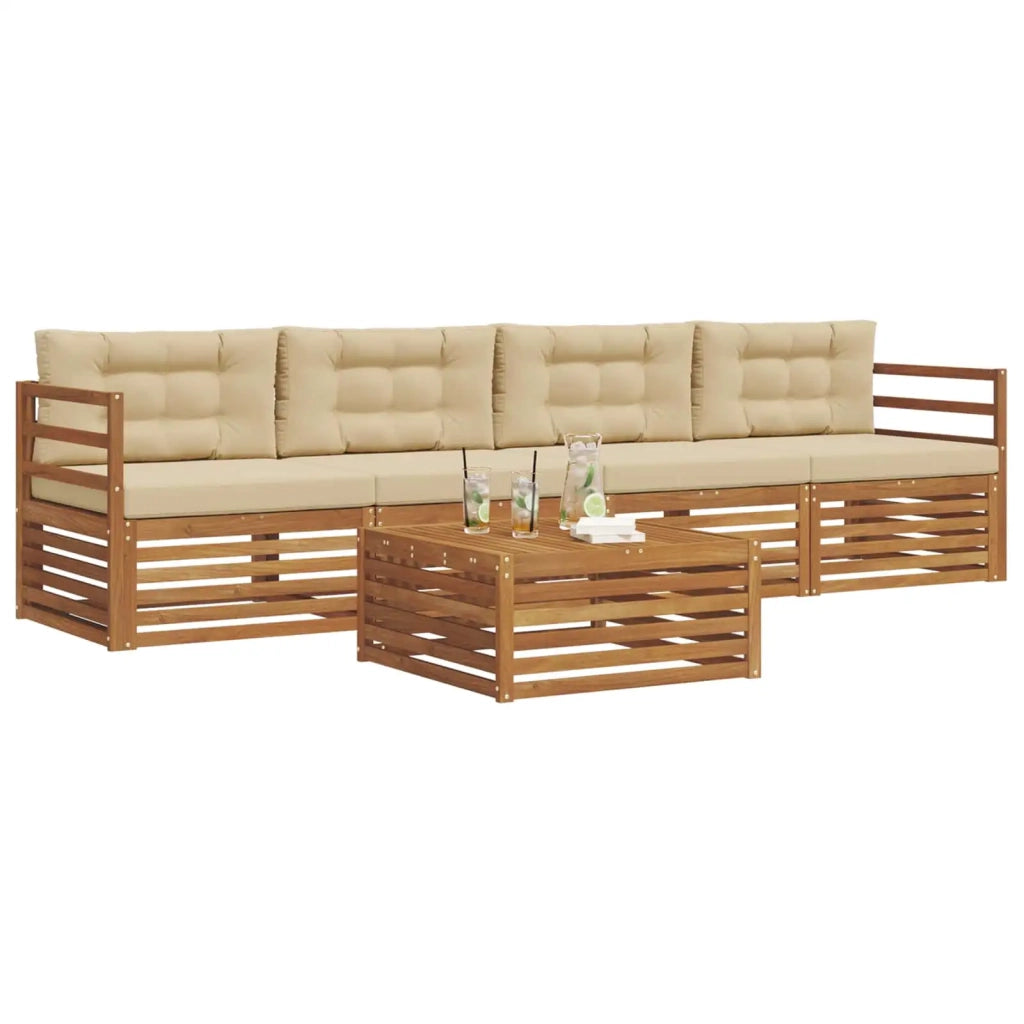 Set di divani da esterno con cuscino 5 pcs Naturale e Beige