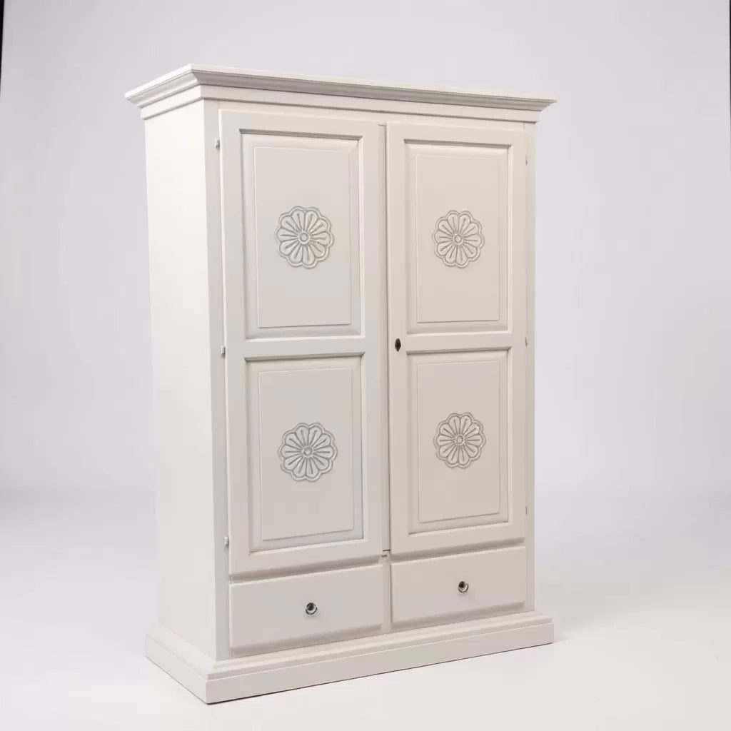 Armadio 2 porte legno shabby bianco con rosone 125x61x200 - Mobili 2G