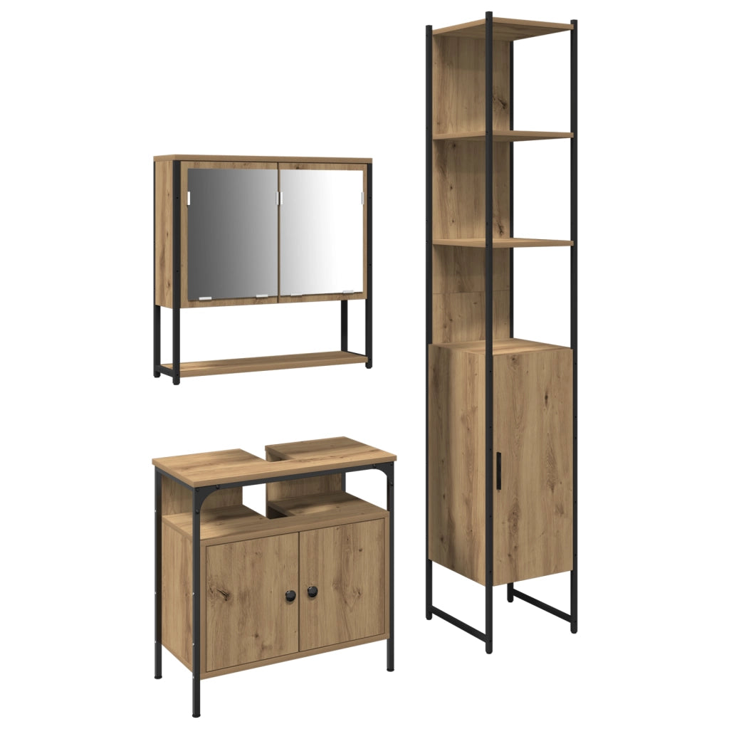 Set di mobili da bagno 3 pezzi in legno ingegnerizzato rovere Artisan