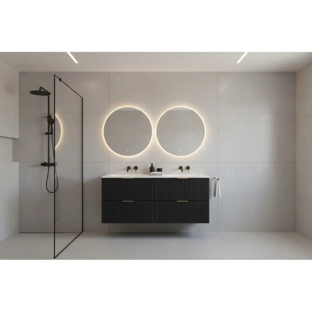 Mobile sotto lavabo NOXERA 120 cm – Nero opaco – Doppio lavabo incassato + sifoni