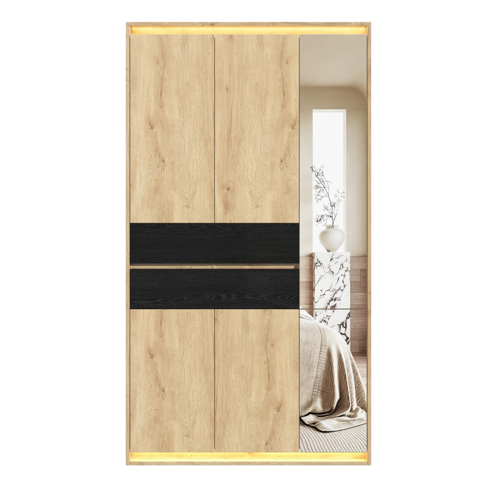 Armadio con Specchio e LED Guardaroba Moderno Rovere 110x47x200 cm con 4 Cassetti e 9 Scomparti