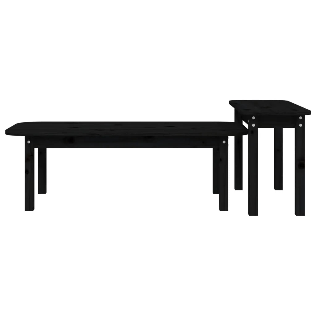 Set 2 pz Tavolini da salotto | Tavolino da caff¨¨ | Tavolino da Soggiorno Nero in Legno Massello di Pino