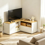 MOBILE TV Angolare 90x90x45 cm Bianco ed Effetto Legno in Pannello Truciolare