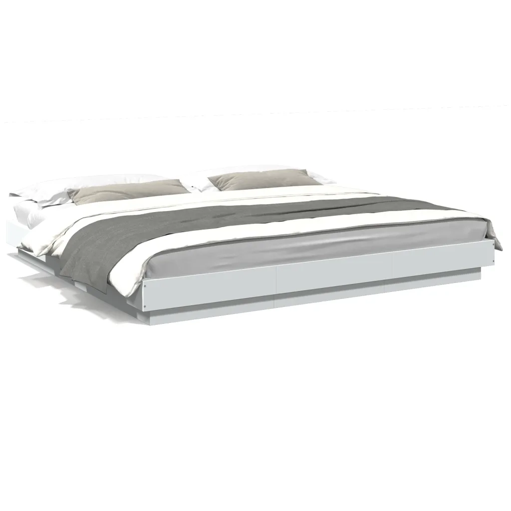 Giroletto con Luci LED-Struttura Letto Bianco 200x200 cm in Legno Multistrato 298446