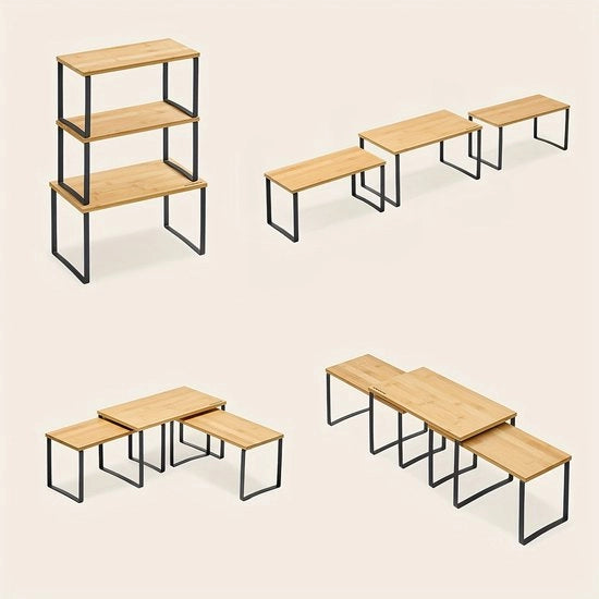 Set di 3 Lavi da Contenitore – Raccogliere e Stoccare Kruidi – Metallo e Bambù – Organizzatore per la Cucina e la Cassetta – Design Spazievolutivo