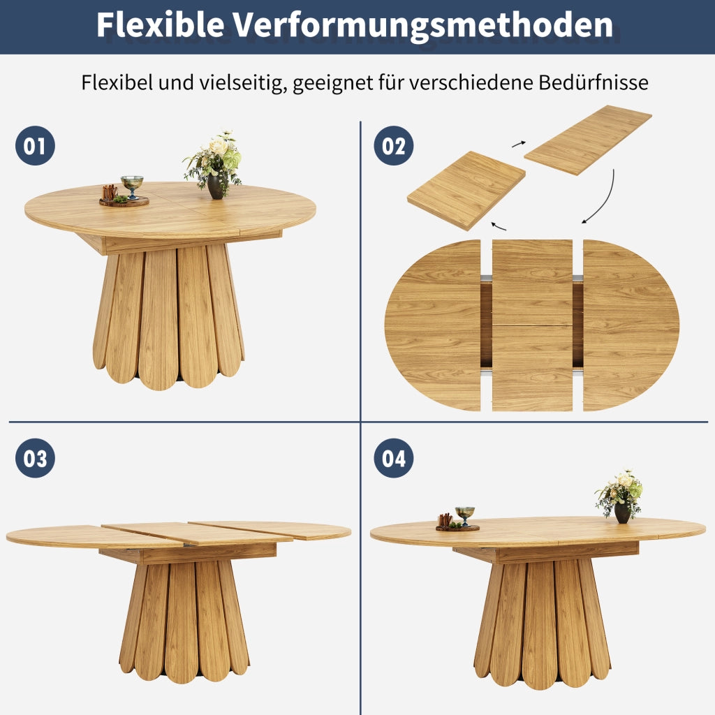 TAVOLO da pranzo allungabile rotondo 118-158 cm MDF colore legno naturale