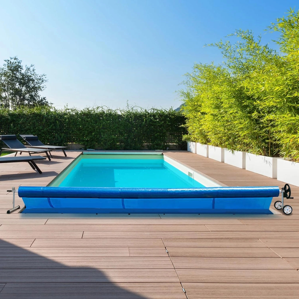 Rullo Avvolgitore per Piscina, Avvolgitore Telo Piscina 7 M Regolabile con Ruote in Gomma, Avvolgitore per Piscina in Alluminio