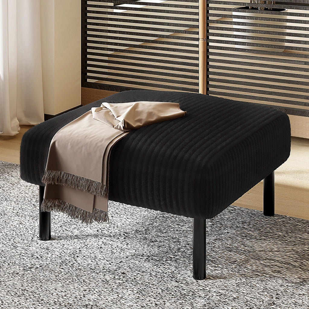 OKWISH Poggiapiedi in Velluto a Coste, Seduta Imbottita Versatile come Sgabello Ausiliario, Struttura in Metallo, Nero