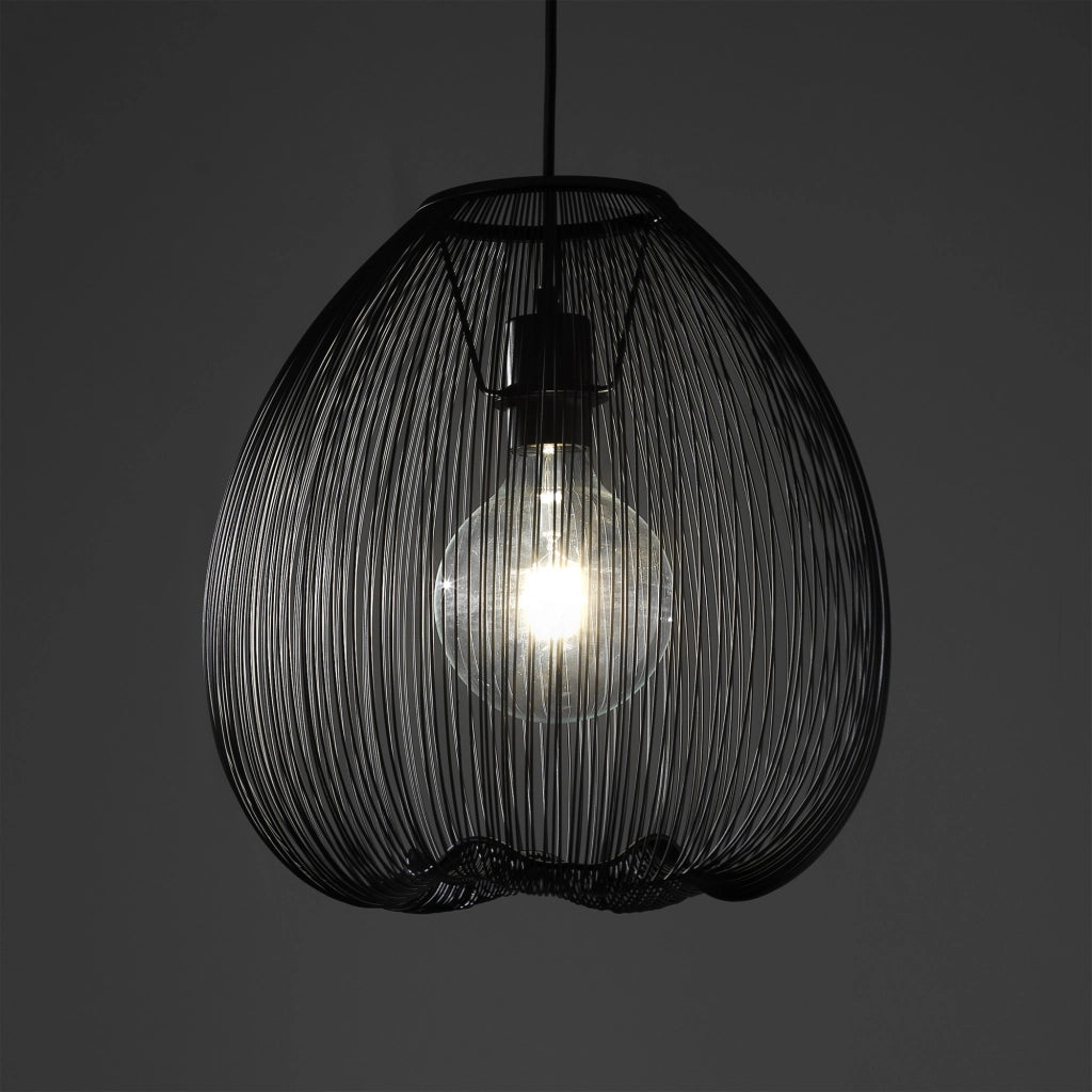 Lampadario in filo di acciaio nero opaco cm. Ø.35 H.36