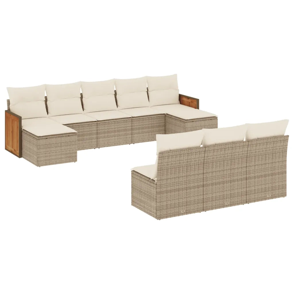 Set Divano da Giardino 10 pz con Cuscini Beige in Polyrattan 3260469