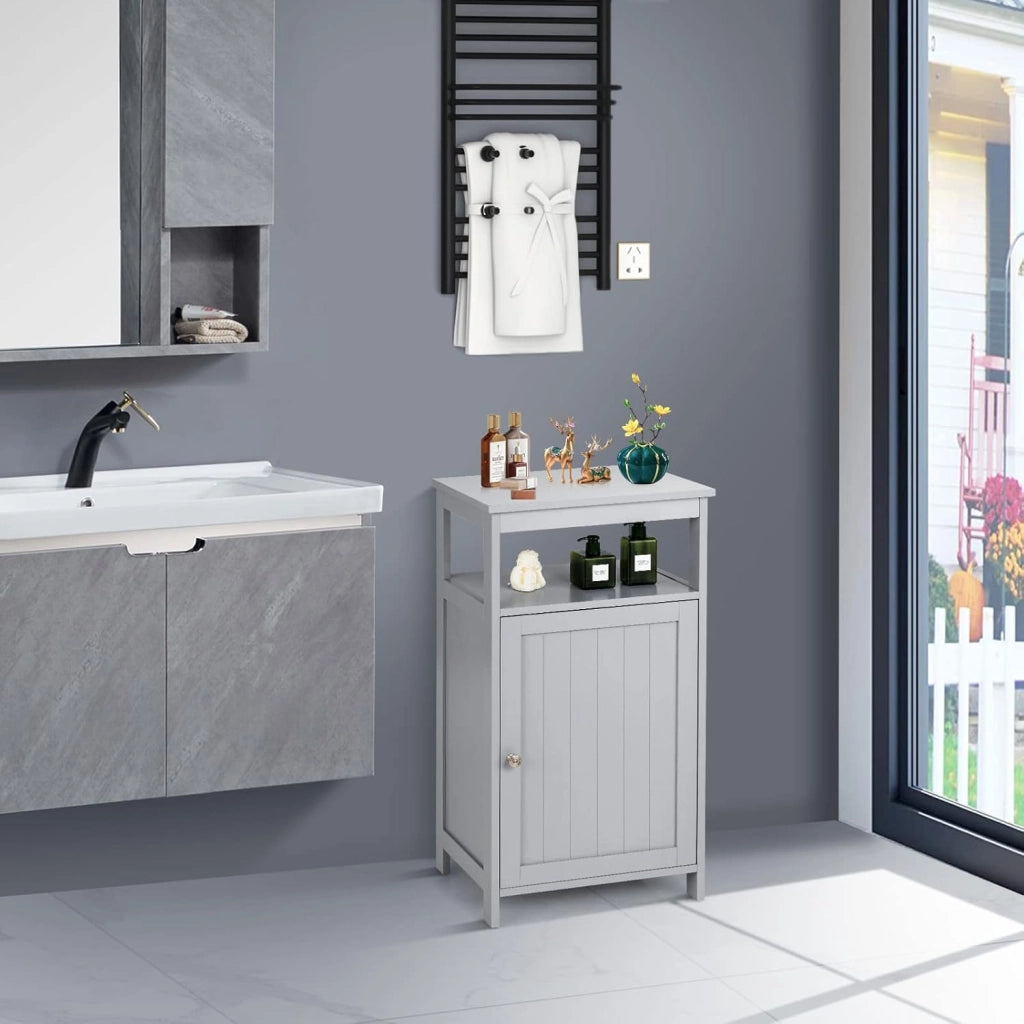 Armadietto del Bagno, Armadio Multifunzionale con Anta Singola e Mensola Regolabile, Organizer Moderno di Legno per Casa Ufficio e Hotel, 45 x 30 x 84 cm (Grigio)