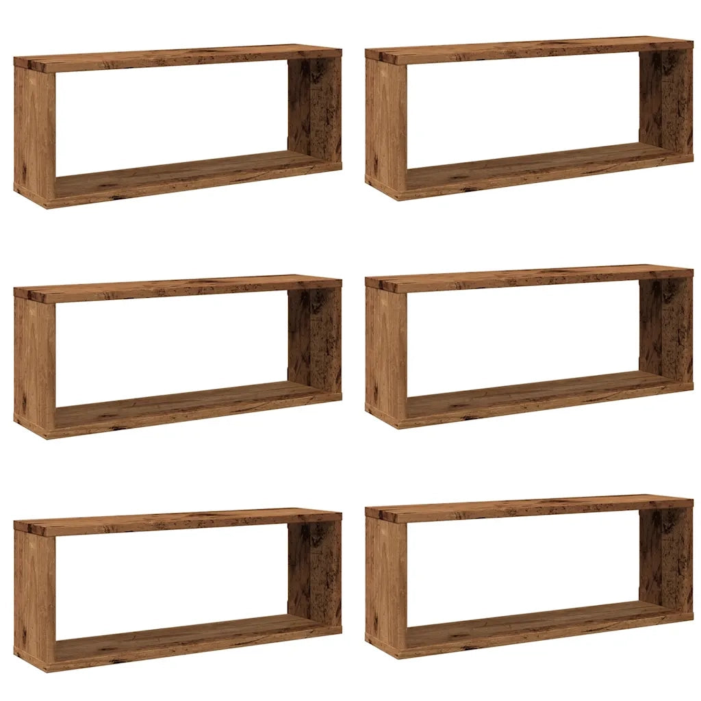Mensole a Cubo Muro 6 pz Legno Antico 60x15x23 cm in Truciolato 856588