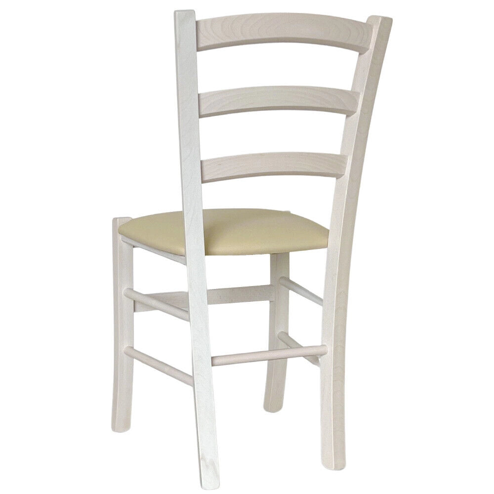 Sedie da sala da pranzo in legno Venezia bianche con seduta in similpelle beige