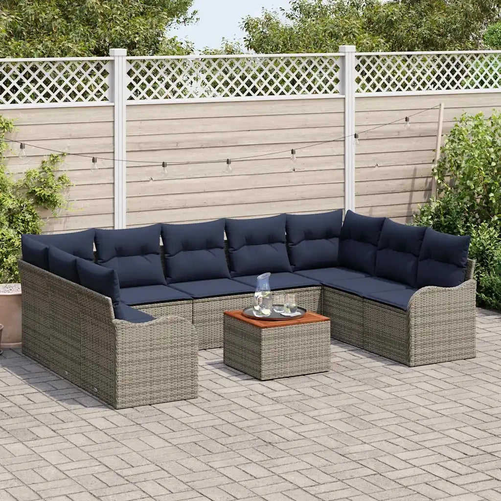 Set Divano da Giardino 10 pz Grigio polyrattan 3347500