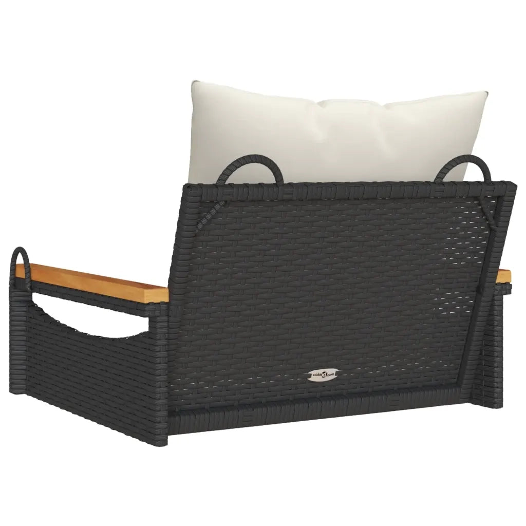 Panca da Giardino | Panchina a Dondolo con Cuscini Nera 63x62x40 cm in Polyrattan