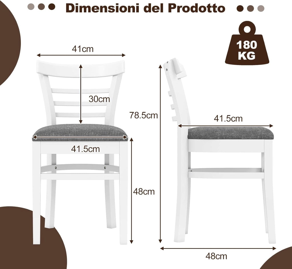Set di 2 Sedie da Pranzo, Sedie da Cucina Senza Braccioli Rivestite in Finta Pelle con Gambe in Legno di Gomma, Seduta Imbottita e Schienale Curvo, per Soggiorno e Ristorante (Bianco)