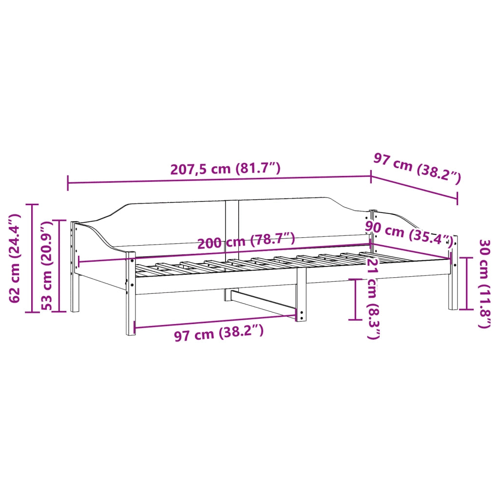 Letto senza Materasso 90x200 cm in Legno Massello di Pino