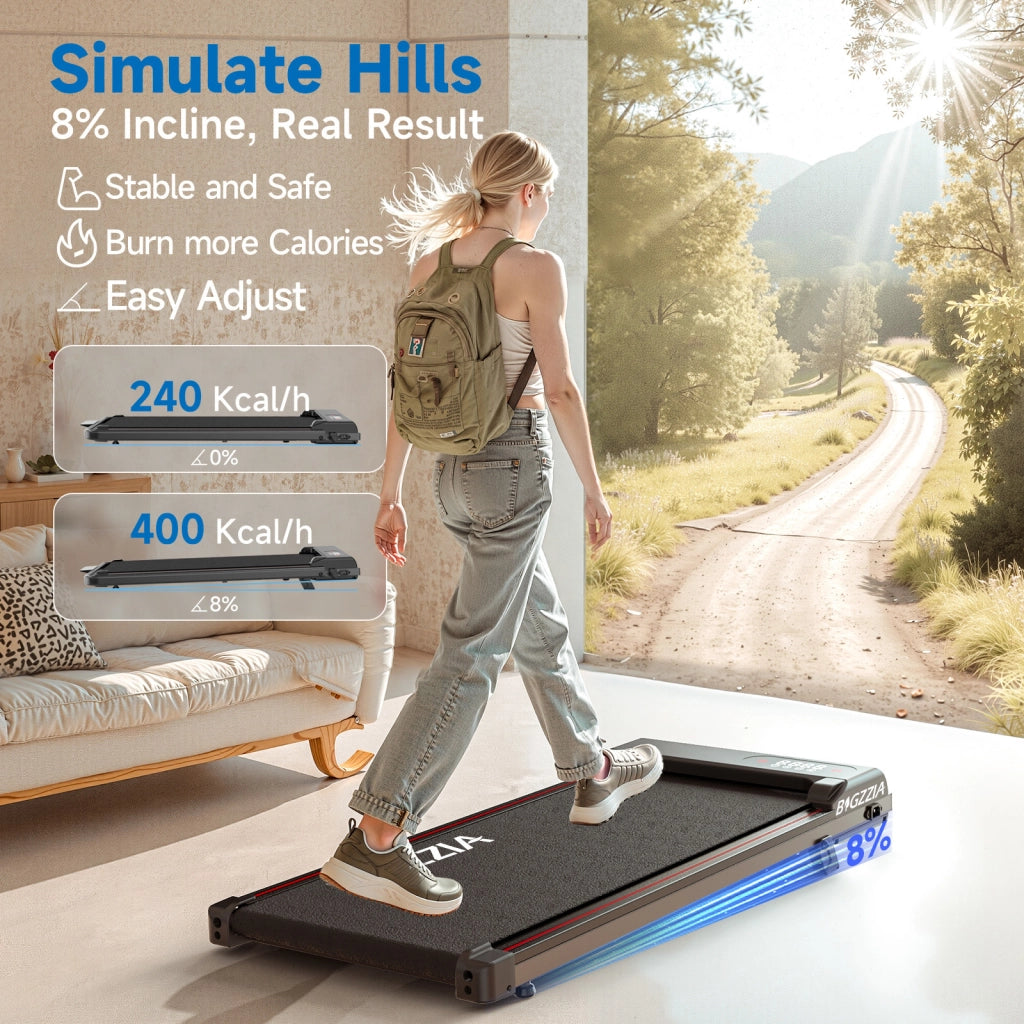 Tapis de Marche con Inclinazione 8%, Tapis Roulant Silenzioso 2,5CV sotto Scrivania 1-8km/h,145kg Portata con Telecomando, Macchina Camminata Compatta