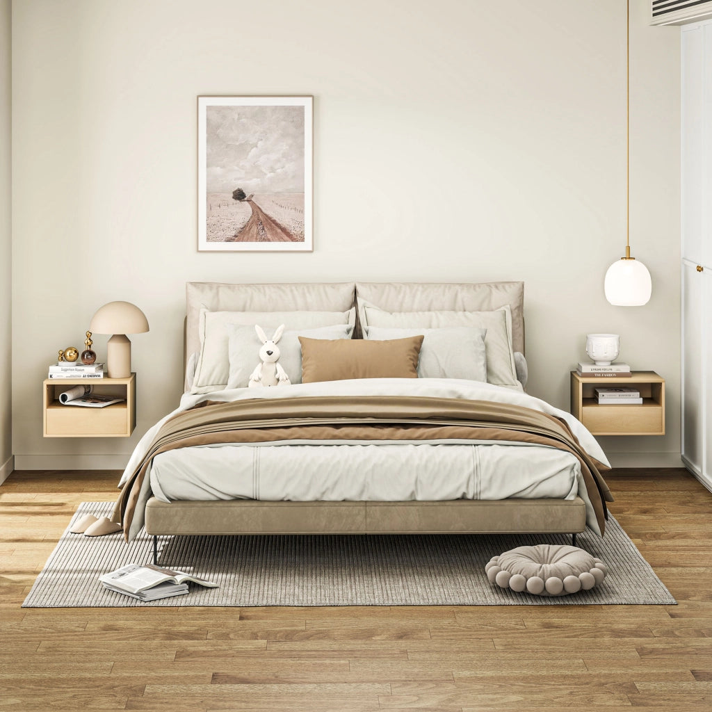 Comodino a 2 Pezzi ¨C Zephmum ¨C Legno Naturale 45x35x27.5 cm