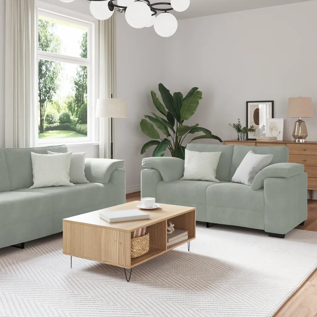 Set di Divani 3 pz con Cuscini Grigio Chiaro in Velluto