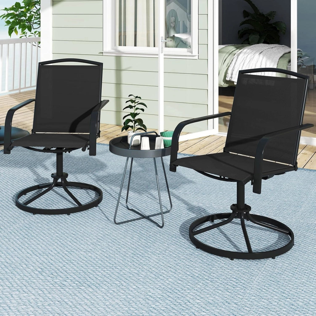 Set di 2 Sedie da Patio Girevoli, Poltrone a Dondolo in Rete a 360° con Schienale Alto e Base Rotonda in Metallo, Sedia a Dondolo Robuste per Giardino Balcone, Portata 150 kg (Nero)